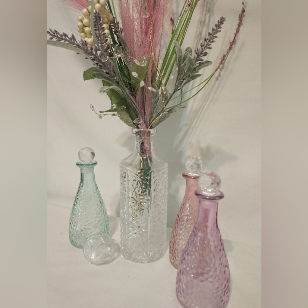Vintage Empoli Italian Decanter & 3 Pastel Glass Bottles w/ Stoppers - Picture 6 of 11